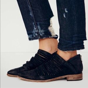 Free People Lost Valley Distressed Leather Strappy Spliced Western Booties 38